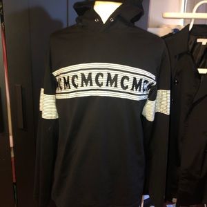 MCM Men's Black Logo Stripe Tape Hoodie
